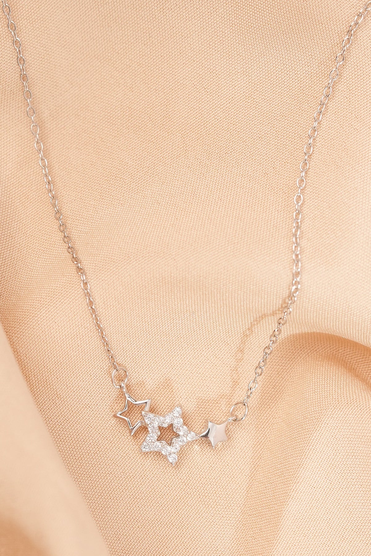White Finish Zircon Star Pendant Necklace In Sterling Silver