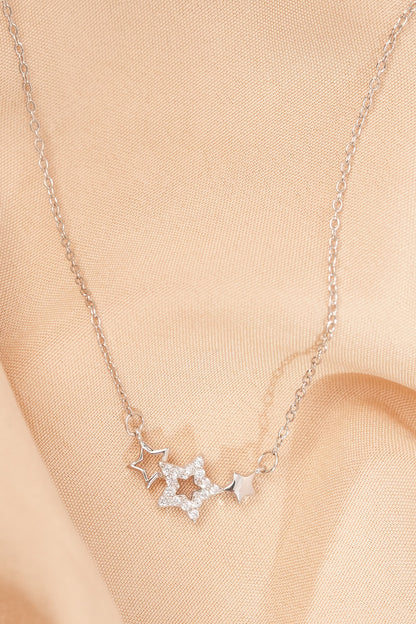 White Finish Zircon Star Pendant Necklace In Sterling Silver