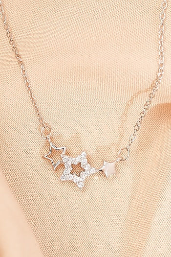White Finish Zircon Star Pendant Necklace In Sterling Silver