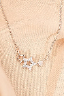 White Finish Zircon Star Pendant Necklace In Sterling Silver