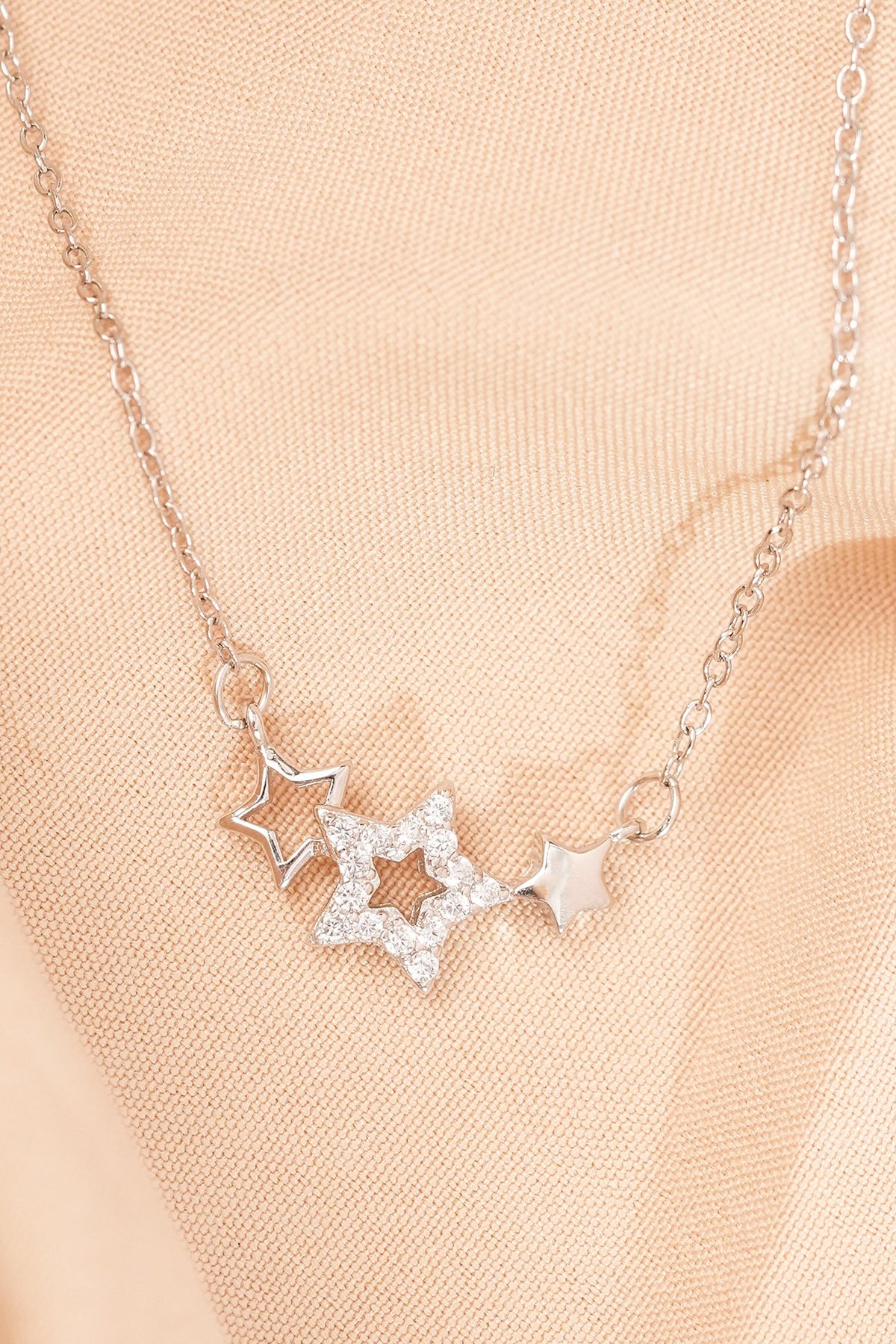 White Finish Zircon Star Pendant Necklace In Sterling Silver