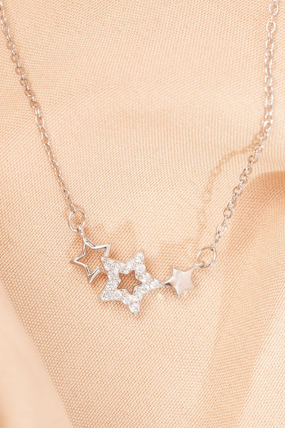 White Finish Zircon Star Pendant Necklace In Sterling Silver