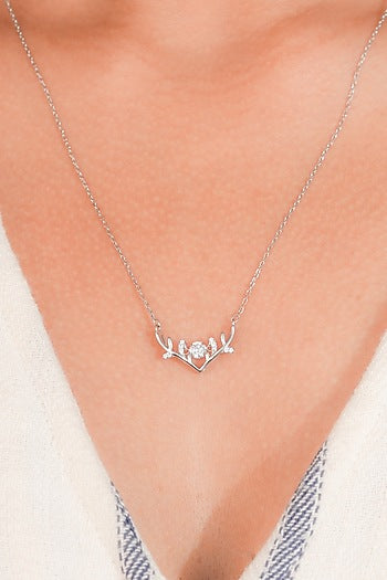 White Finish Zircon Deer Necklace In Sterling Silver