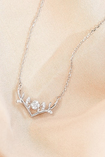 White Finish Zircon Deer Necklace In Sterling Silver
