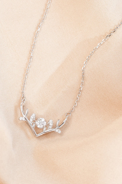 White Finish Zircon Deer Necklace In Sterling Silver