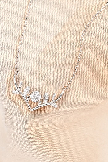 White Finish Zircon Deer Necklace In Sterling Silver
