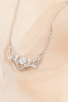 White Finish Zircon Deer Necklace In Sterling Silver