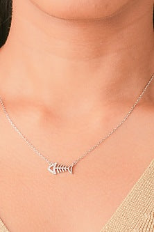 White Finish Zircon Fish Pendant Necklace In Sterling Silver
