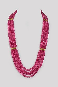 Gold Finish Ruby Beaded Layered Necklace