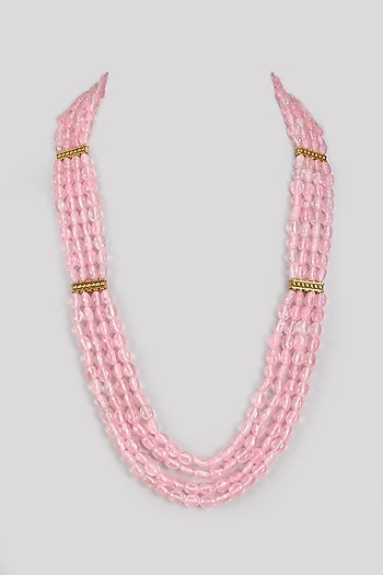 Gold Finish Pink Beaded Layered Necklace