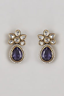 Two-Tone Finish Kundan Polki & Purple Stone Dangler Earrings