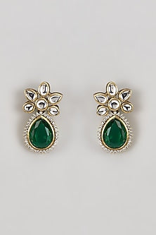 Two-Tone Finish Kundan Polki & Emerald Stone Dangler Earrings