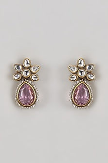 Two-Tone Finish Kundan Polki & Purple Stone Dangler Earrings