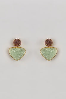 Gold Finish Carved Multi-Colored Stone Dangler Earrings