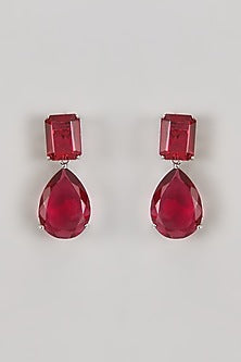 White Finish Synthetic Ruby Stone Dangler Earrings