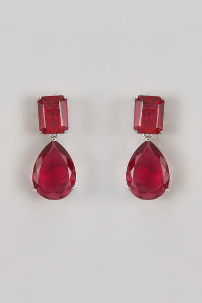 White Finish Synthetic Ruby Stone Dangler Earrings