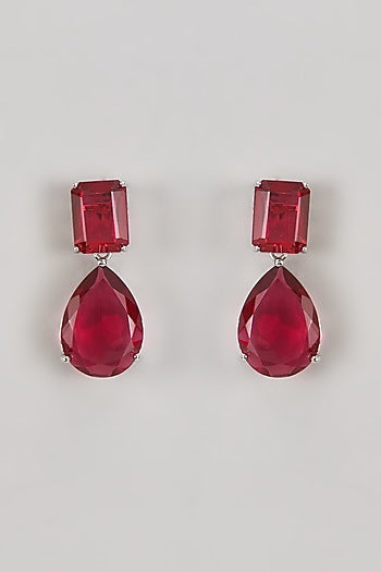 White Finish Synthetic Ruby Stone Dangler Earrings