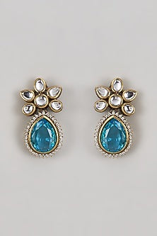 Two-Tone Finish Kundan Polki & Aqua Stone Dangler Earrings