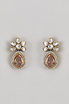 Two-Tone Finish Kundan Polki & Champagne Stone Dangler Earrings