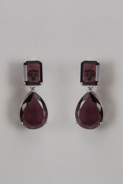 White Finish Synthetic Purple Stone Dangler Earrings