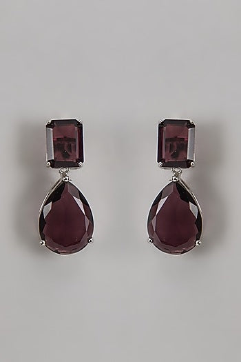 White Finish Synthetic Purple Stone Dangler Earrings