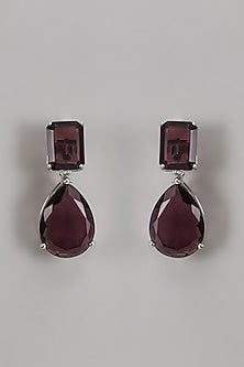 White Finish Synthetic Purple Stone Dangler Earrings