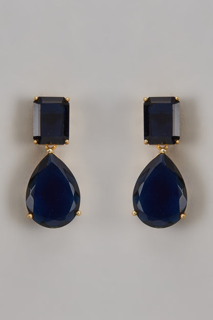 Gold Finish Synthetic Blue Stone Dangler Earrings