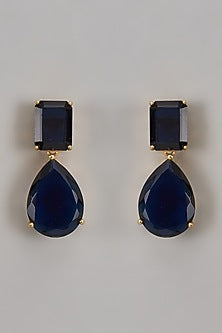 Gold Finish Synthetic Blue Stone Dangler Earrings