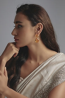 Gold Finish Synthetic Yellow Stone Dangler Earrings