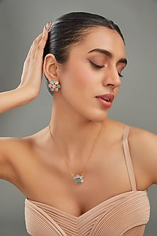 Gold Finish Multi-Colored Synthetic Stone Pendant Necklace Set
