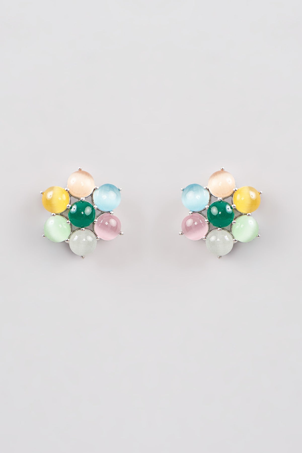 White Finish Multi-Colored Synthetic Stone Pendant Necklace Set