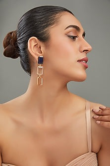 Gold Finish Multi-Colored Synthetic Stone Dangler Earrings