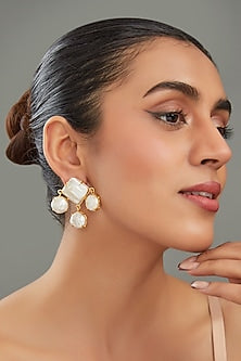 Gold Finish Mother Of Pearl Dangler Earrings