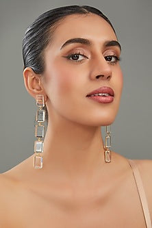 Gold Finish White Synthetic Stone Dangler Earrings