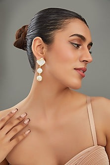 Gold Finish Mother Of Pearl Dangler Earrings