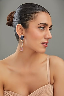 Gold Finish Multi-Colored Synthetic Stone Dangler Earrings