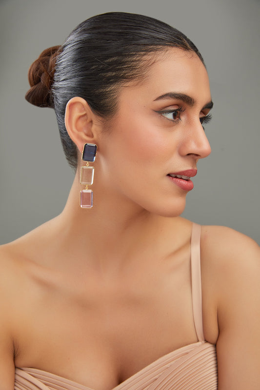 Gold Finish Multi-Colored Synthetic Stone Dangler Earrings