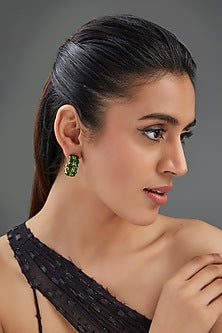 Gold Finish Emerald Synthetic Hoop Earrings