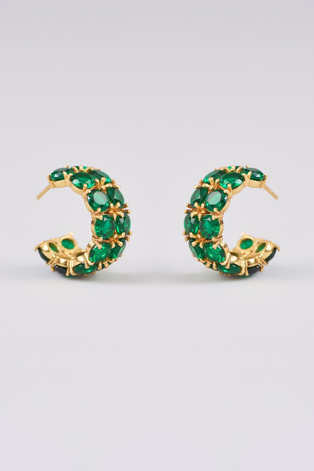 Gold Finish Emerald Synthetic Hoop Earrings