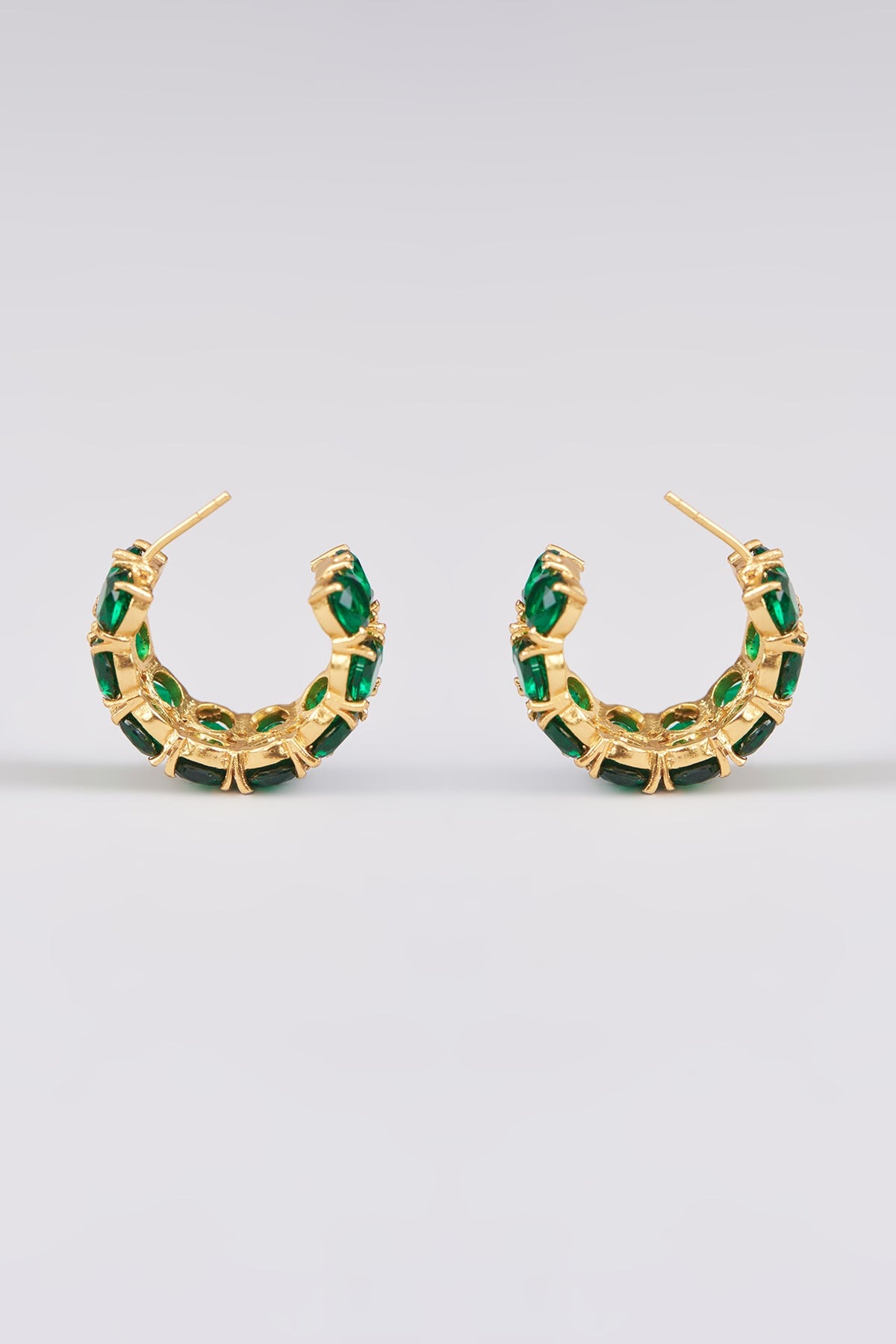 Gold Finish Emerald Synthetic Hoop Earrings