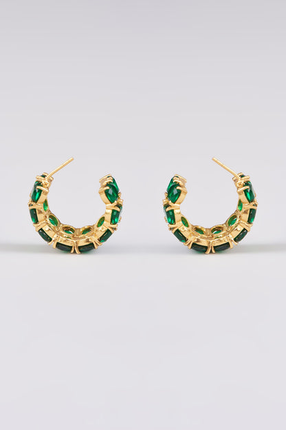 Gold Finish Emerald Synthetic Hoop Earrings