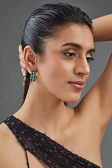 White Finish Emerald Synthetic Hoop Earrings