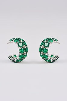 White Finish Emerald Synthetic Hoop Earrings