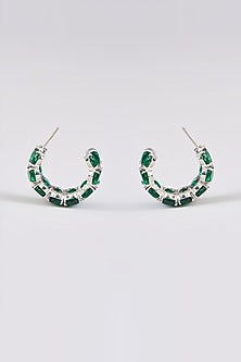White Finish Emerald Synthetic Hoop Earrings