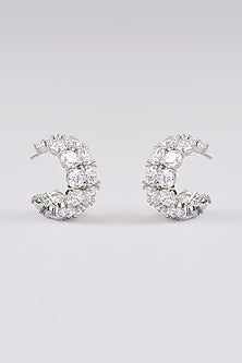 White Finish Synthetic Stone Hoop Earrings