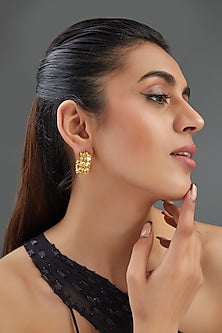 Gold Finish Yellow Sapphire Synthetic Stone Hoop Earrings