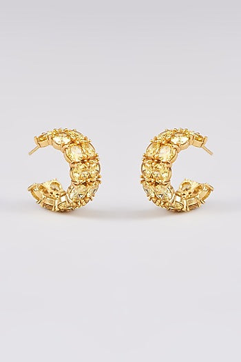 Gold Finish Yellow Sapphire Synthetic Stone Hoop Earrings
