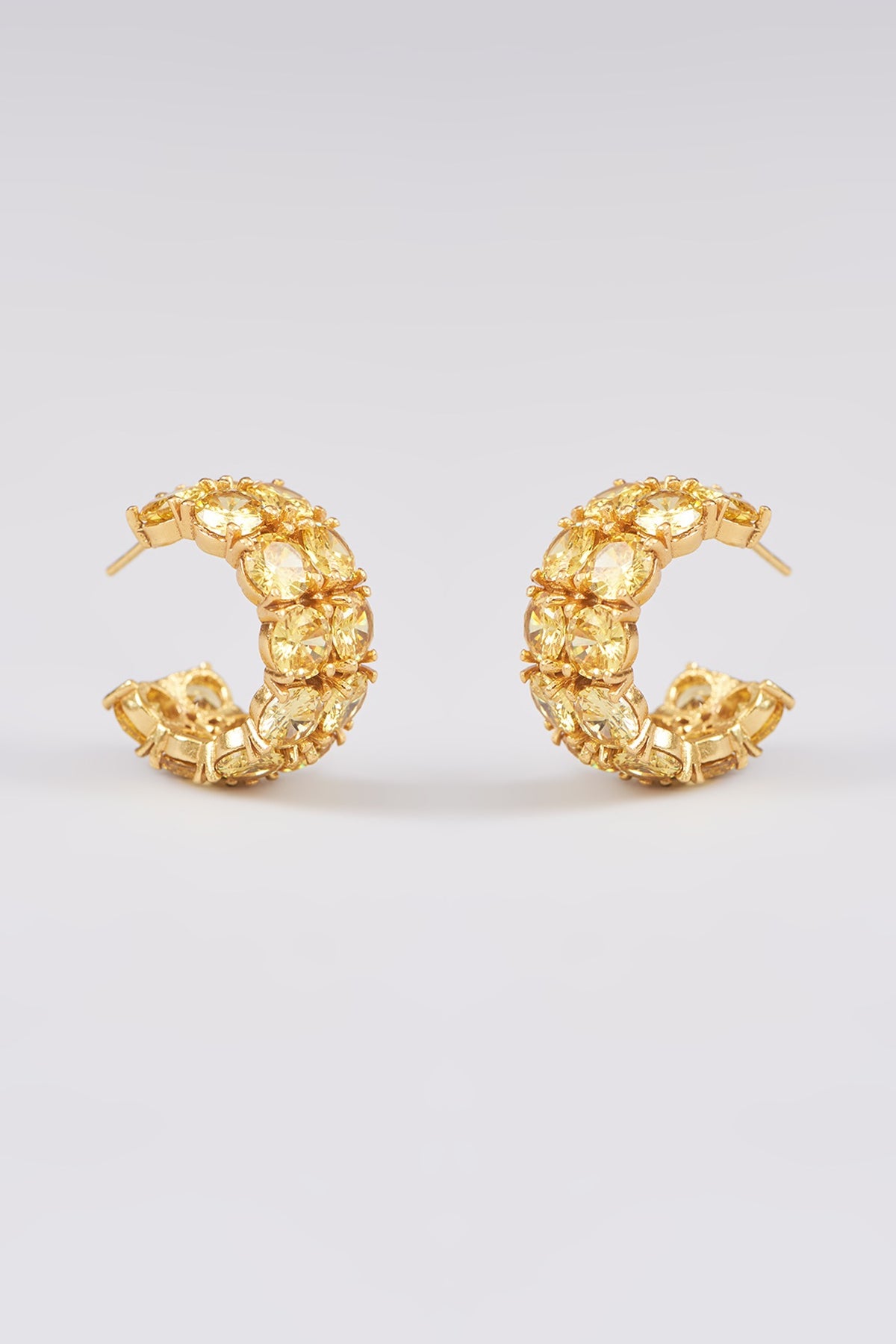 Gold Finish Yellow Sapphire Synthetic Stone Hoop Earrings