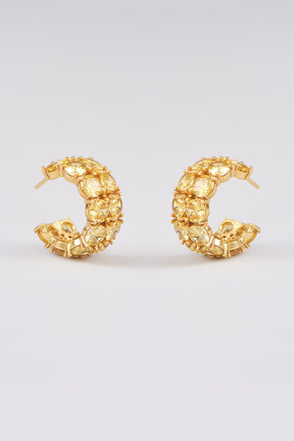 Gold Finish Yellow Sapphire Synthetic Stone Hoop Earrings