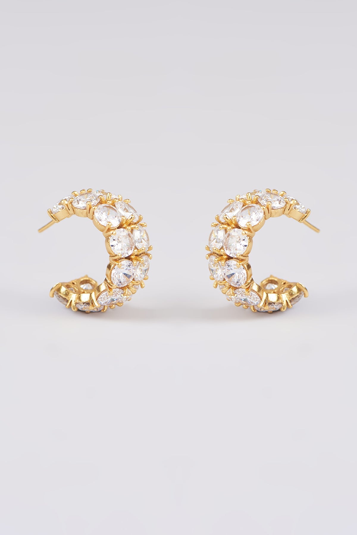 Gold Finish White Synthetic Stone Hoop Earrings